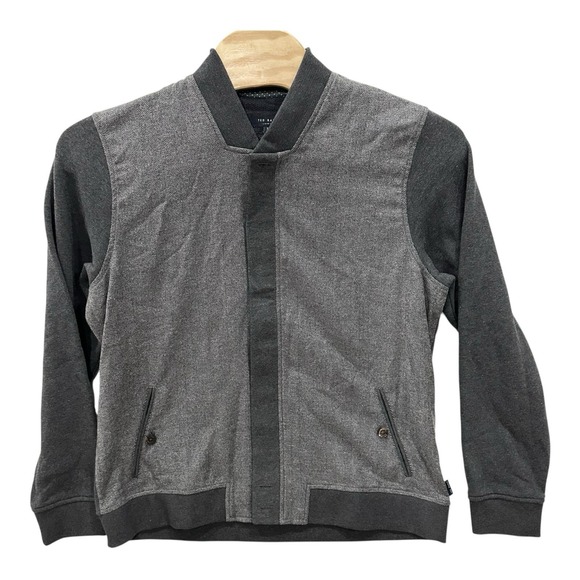 Ted Baker London Men's Size 7 XXL Wool Blend Herringbone Front Bomber Jacket Zip - Picture 2 of 11